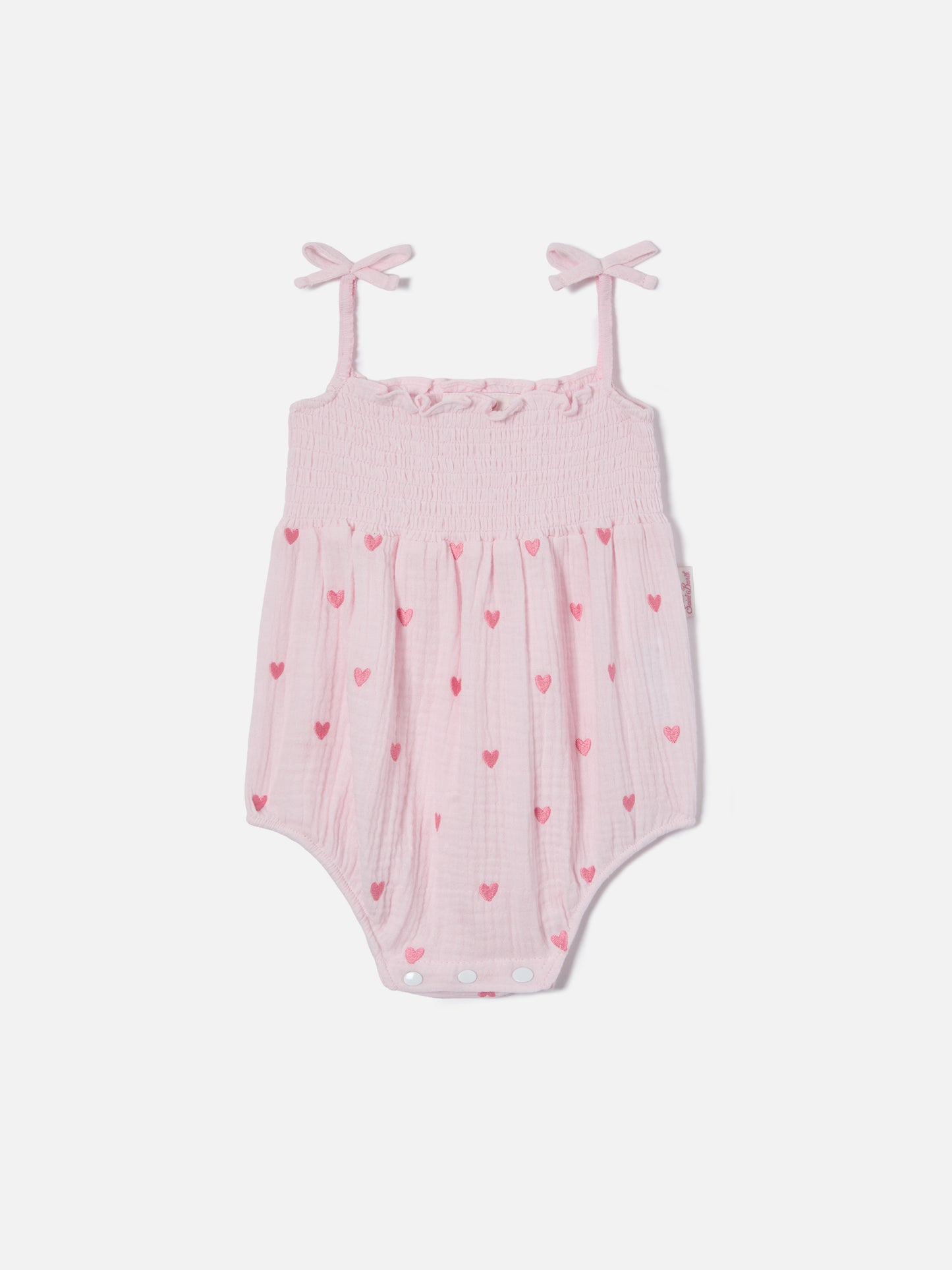 Dudu short romper in pure cotton with embroidered hearts