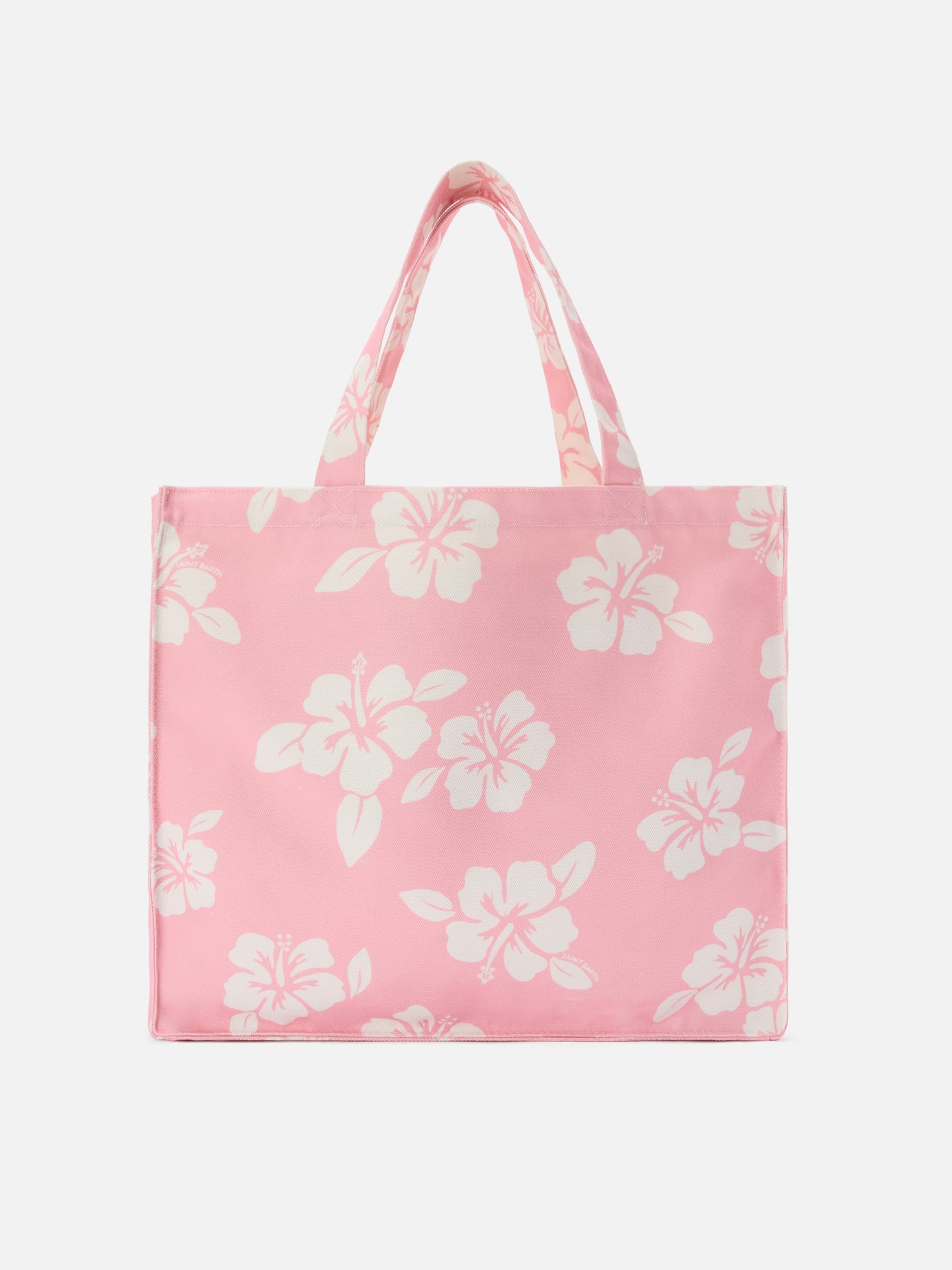 Canvas-Shopper im Essential-Design mit pinkem Hibiskus-Print und kontrastierendem Logo 