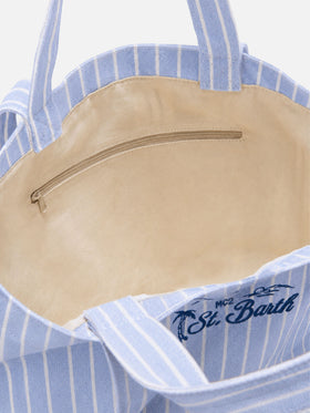 Borsa tote Essential Beach in cotone a righe azzurre e bianche