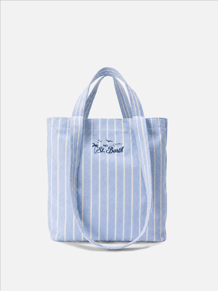 Sac en coton Essential Beach light blue et blanc rayé tote 