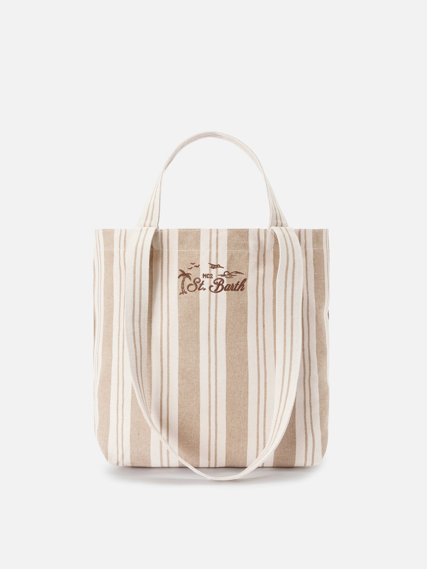 Borsa tote Essential Beach in cotone a righe beige e bianche