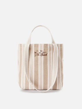 Borsa tote Essential Beach in cotone a righe beige e bianche