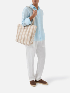 Borsa tote Essential Beach in cotone a righe beige e bianche