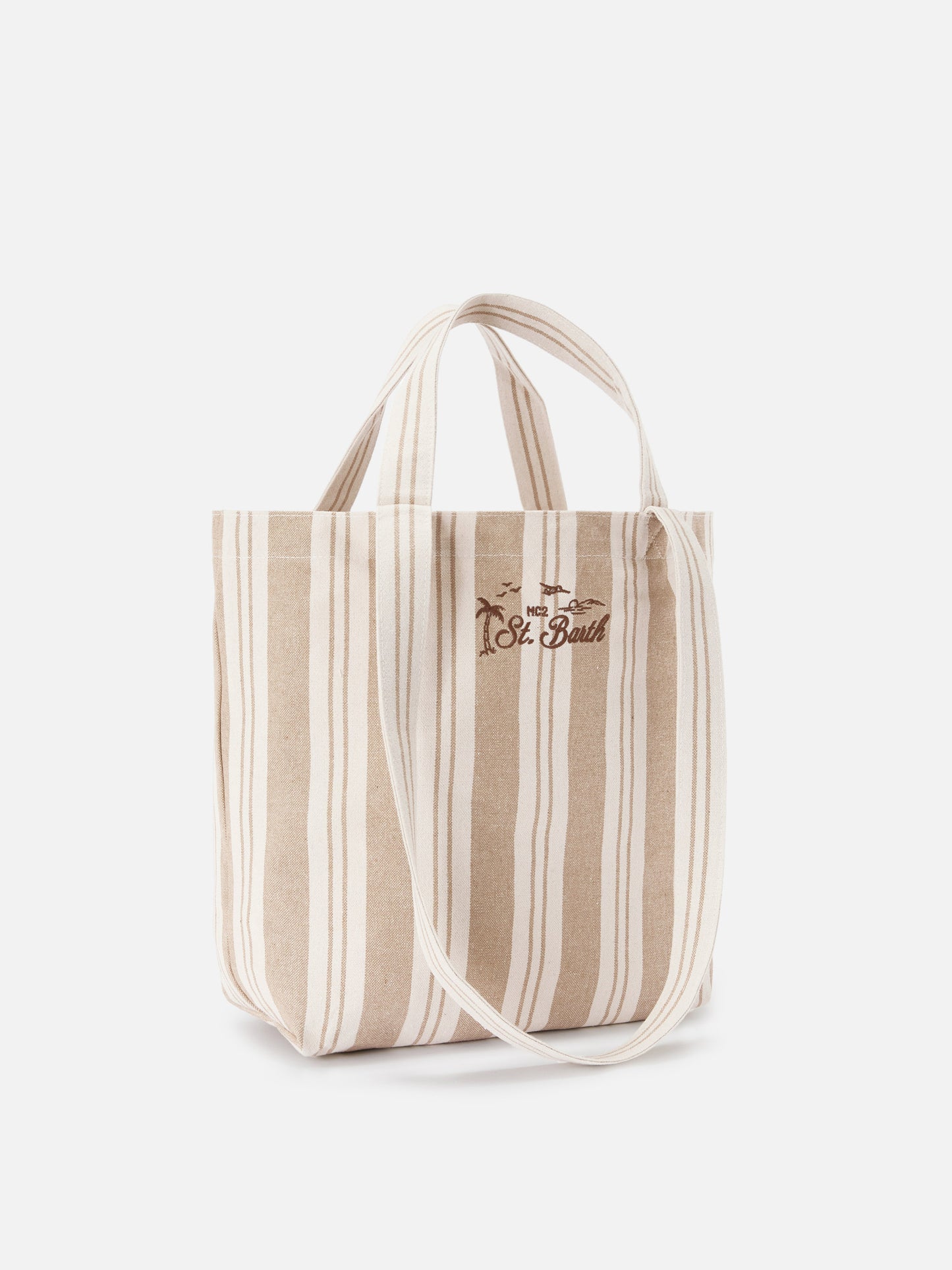 Borsa tote Essential Beach in cotone a righe beige e bianche