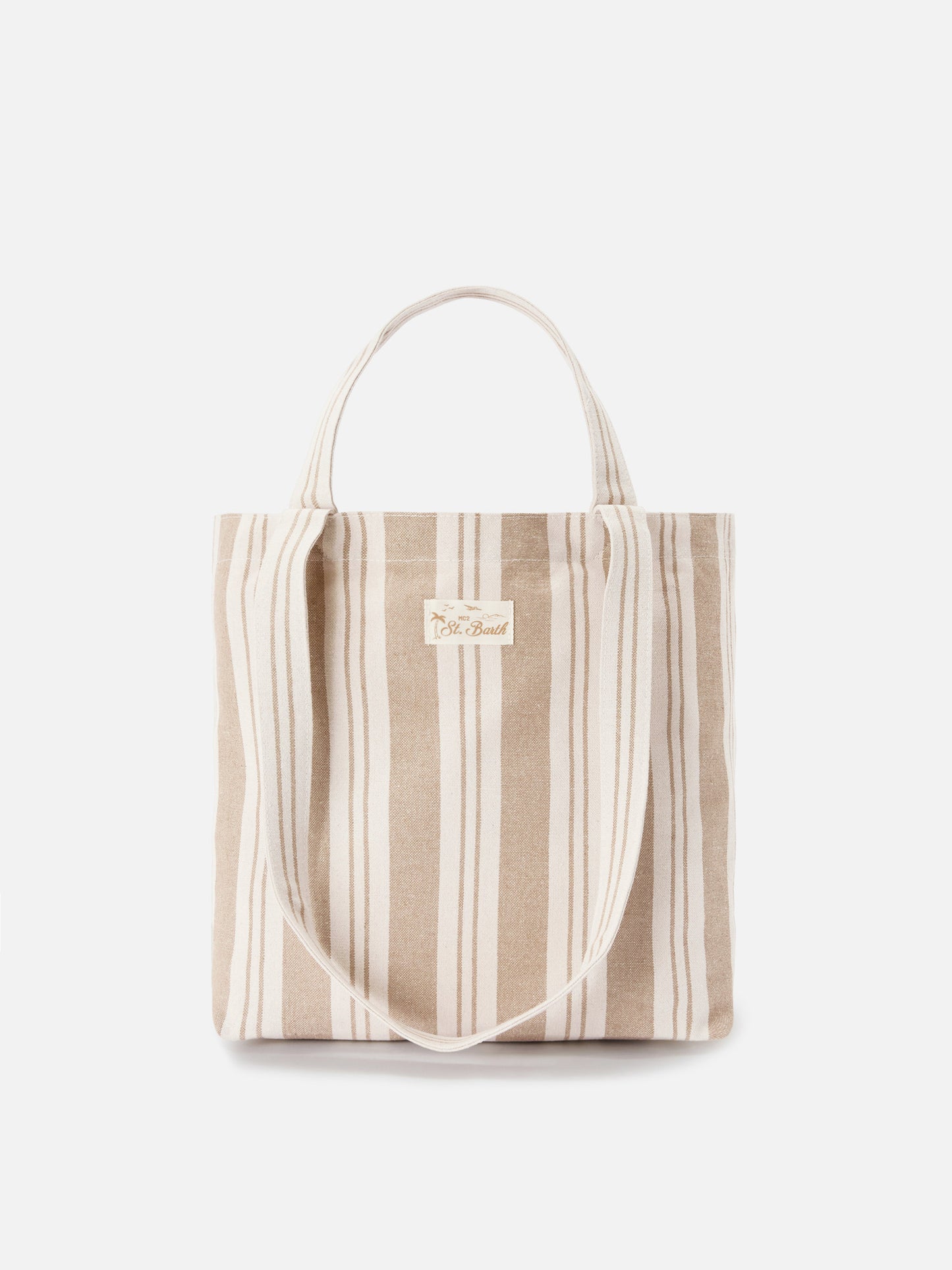 Borsa tote Essential Beach in cotone a righe beige e bianche