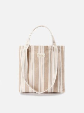 Borsa tote Essential Beach in cotone a righe beige e bianche