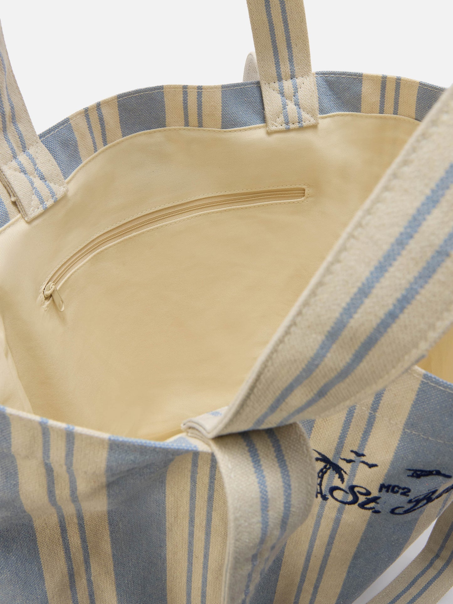 Essential Beach light blue and white striped cotton tote bag
