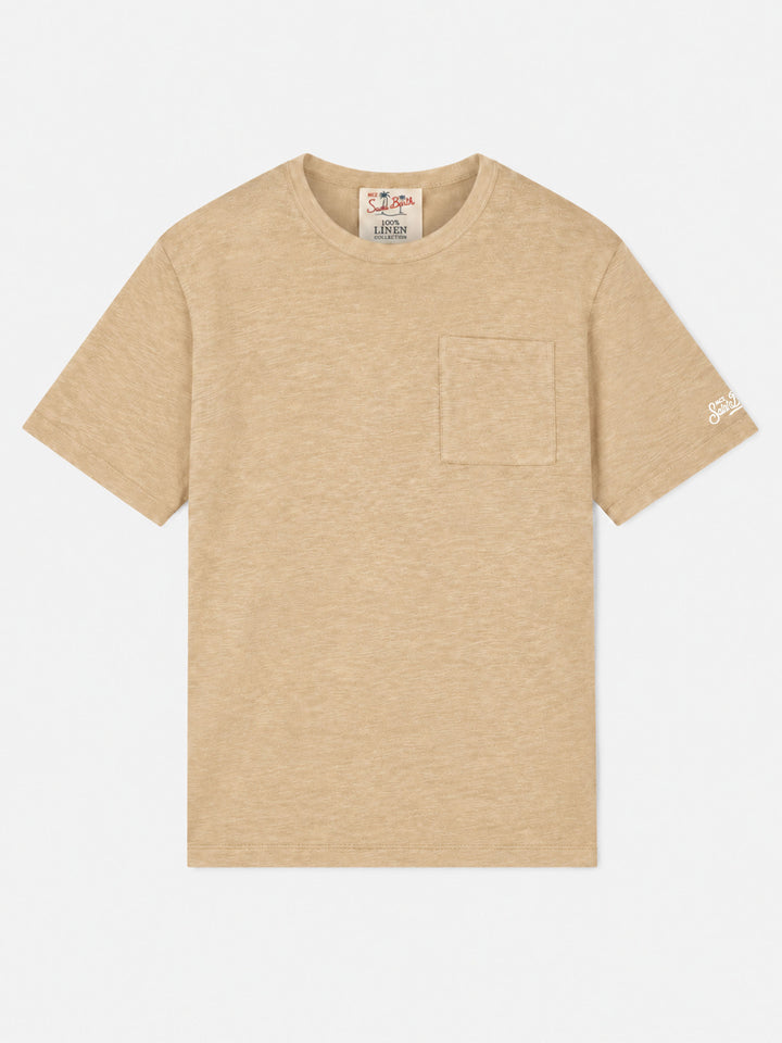 T-shirt Ecstasea beige in lino con taschino