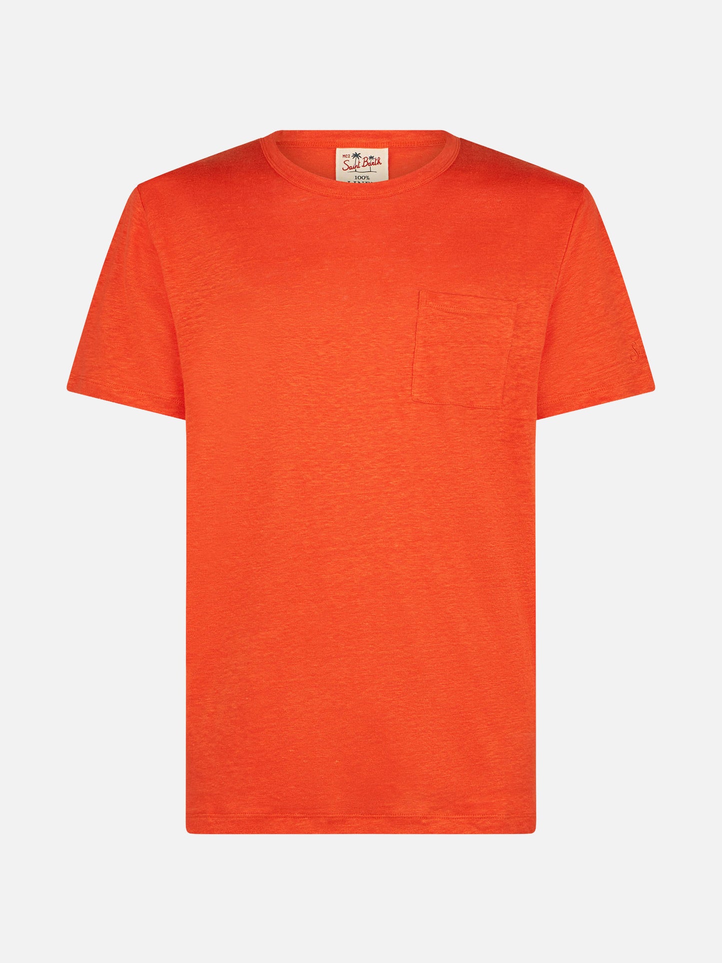 Herren-T-Shirt aus orangefarbenem Leinenjersey
