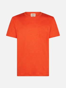 Herren-T-Shirt aus orangefarbenem Leinenjersey