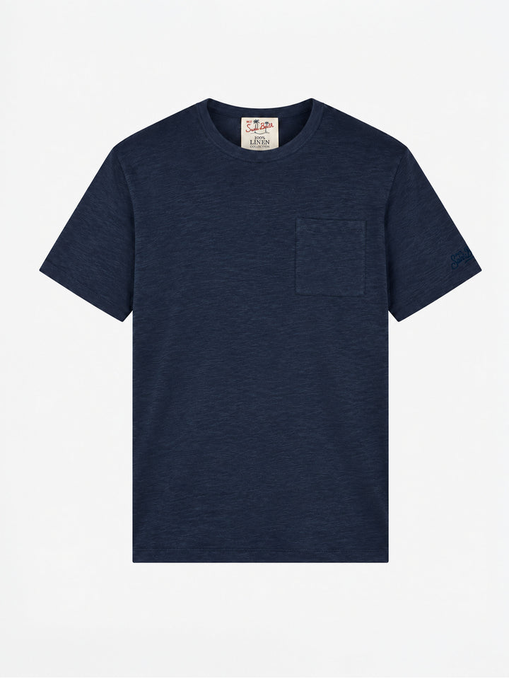 T-shirt Ecstasea blu navy in lino con taschino