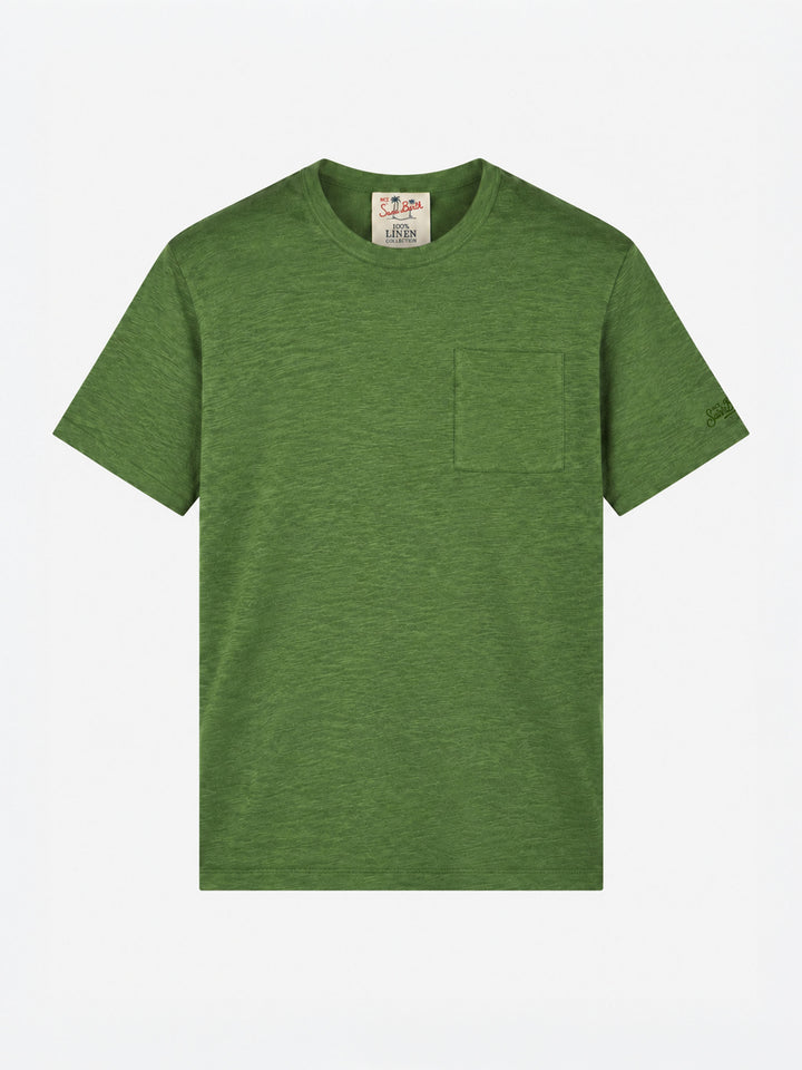 T-shirt Ecstasea verde militare in lino con taschino