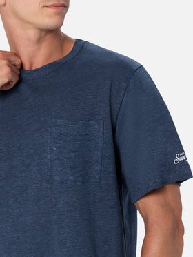 Man navy blue linen jersey t-shirt Ecstasea with pocket - MC2 Saint Barth