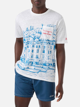 Herren-T-Shirt aus Leinenjersey Ecstasea mit platziertem Portofino-Aufdruck und gestickter Tasche
