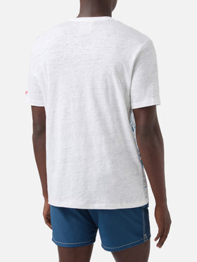 Herren-T-Shirt aus Leinenjersey Ecstasea mit platziertem Portofino-Aufdruck und gestickter Tasche