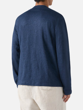 T-shirt da uomo in jersey di lino blu navy Ecstasea con taschino