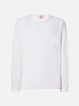 Man white linen jersey t-shirt Ecstasea with pocket