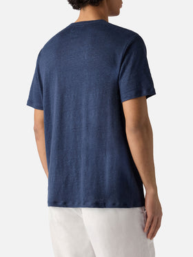 Blue Ecstasea pure linen t-shirt with logo embroidery
