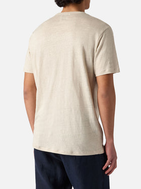 Cream Ecstasea pure linen t-shirt with logo embroidery