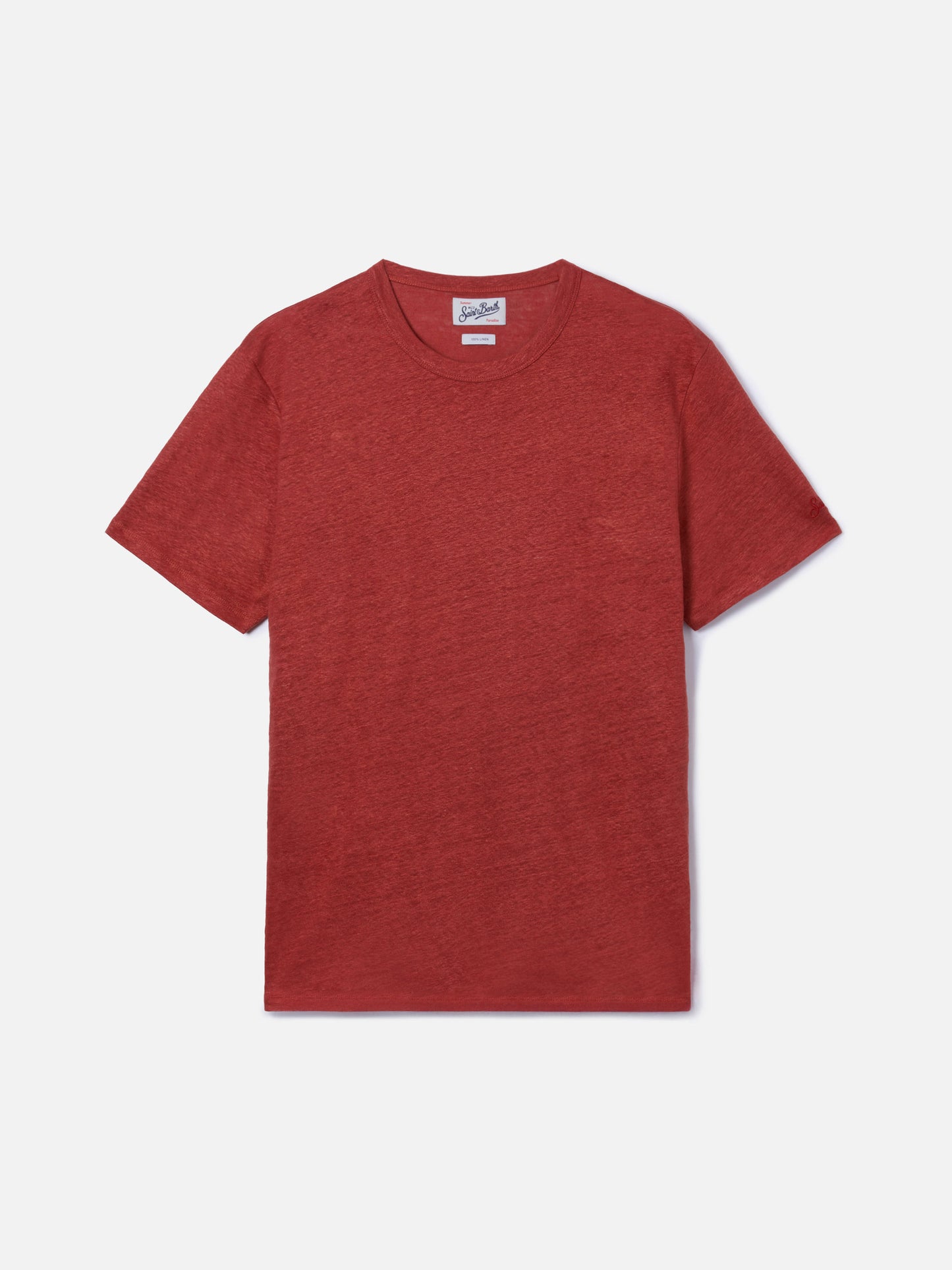 Red Ecstasea pure linen t-shirt with logo embroidery