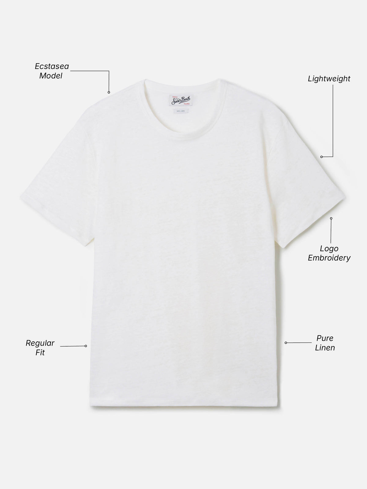 Weißes T-Shirt aus reinem Leinen Ecstasea mit Logostickerei 