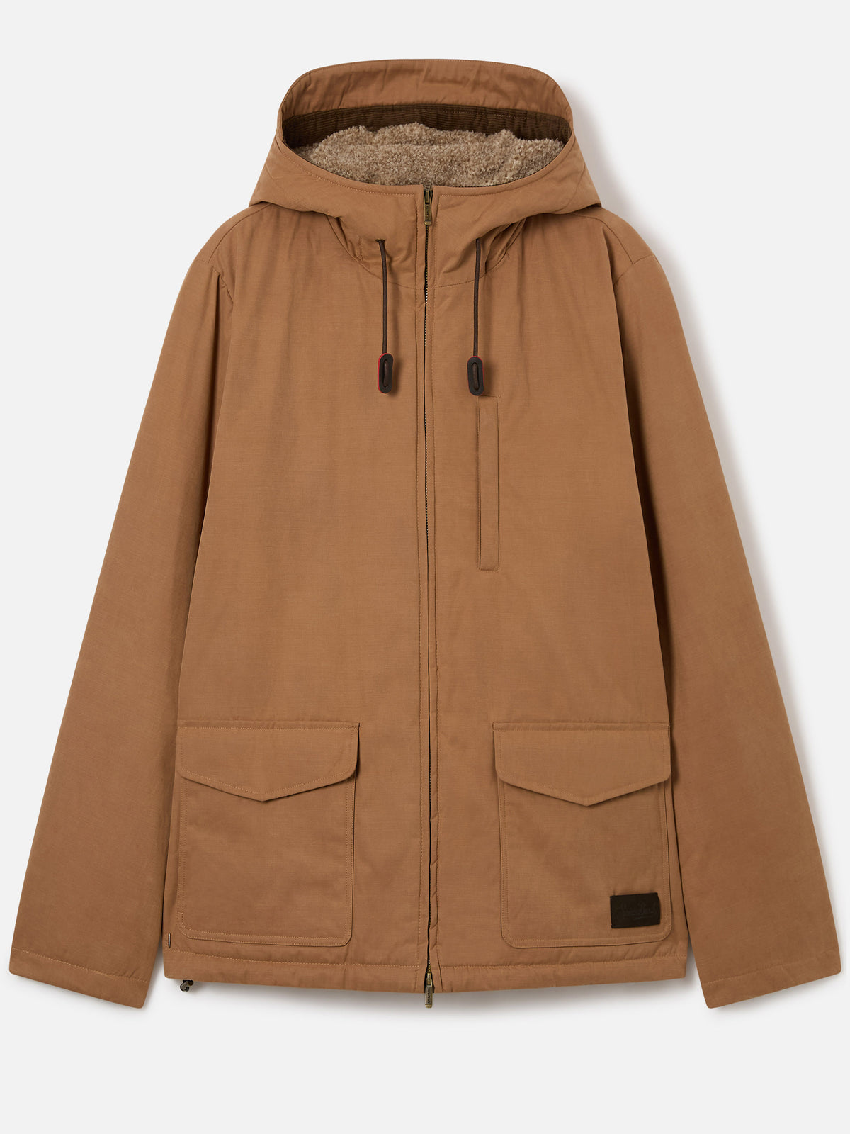 Khaki Edgar waxed hooded jacket with teddy lining