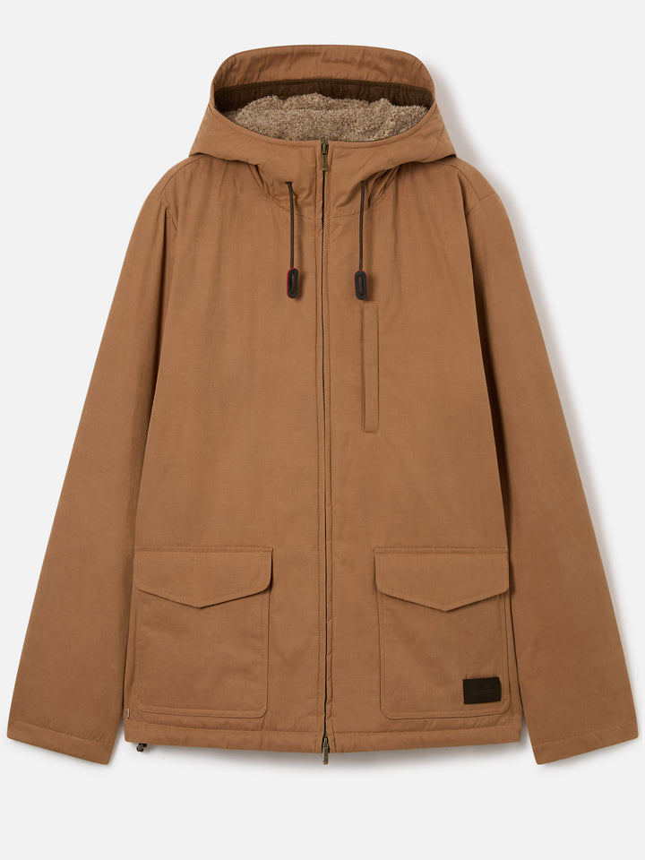 Gilet Edgar wax in cotone cerato kaki con cappuccio e interno in teddy