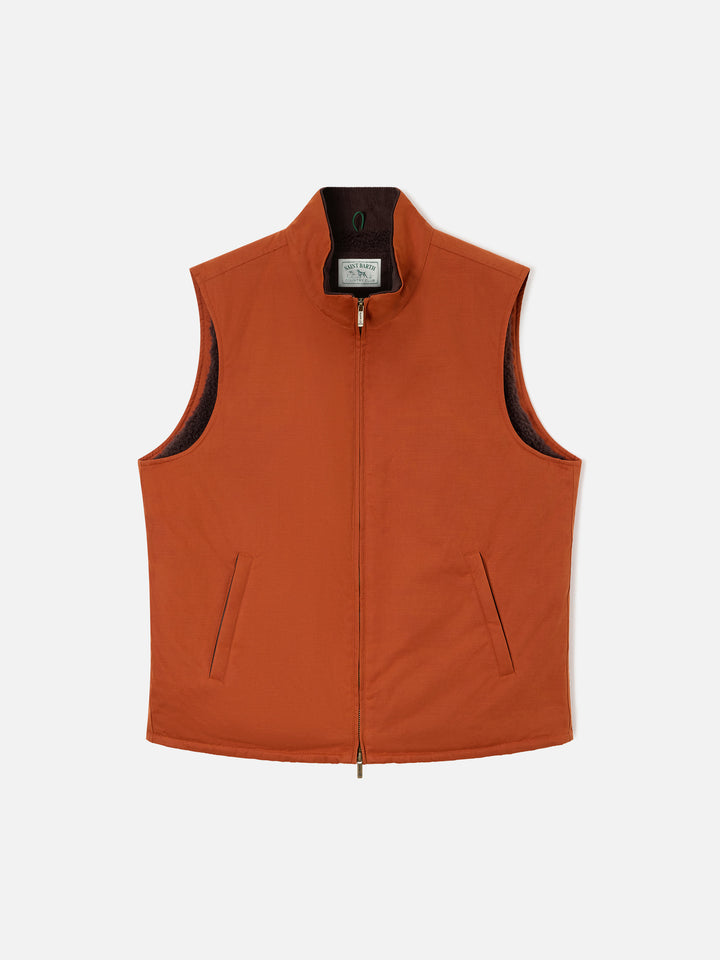 Gilet Edgar orange ciré avec doublure teddy 