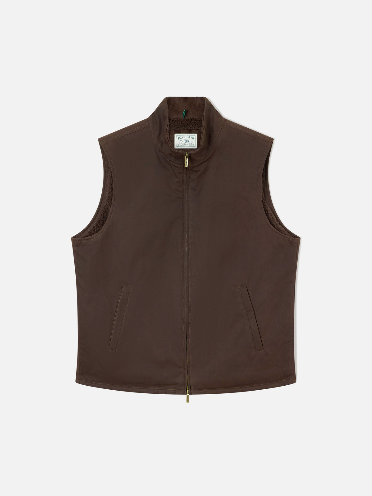 Brown Edgar waxed vest with teddy lining