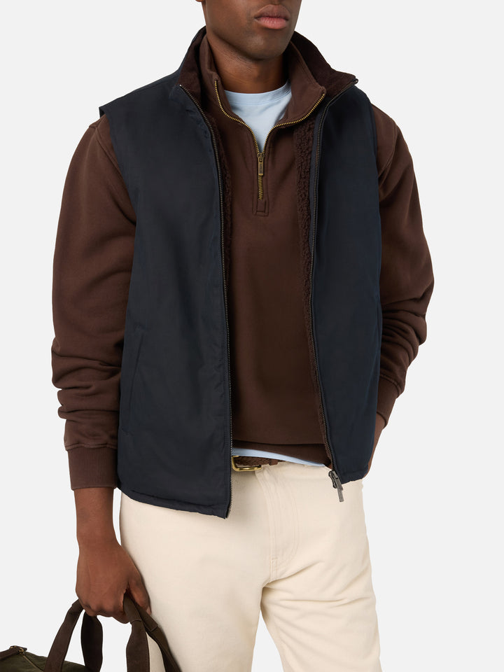 Gilet Edgar wax in cotone cerato blu navy e interno in teddy