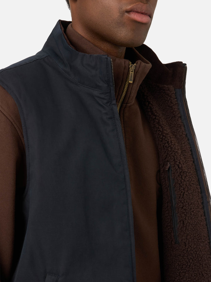 Gilet Edgar wax in cotone cerato blu navy e interno in teddy