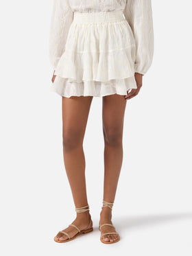 Gonna Eivissa corta in ramie beige con ricamo