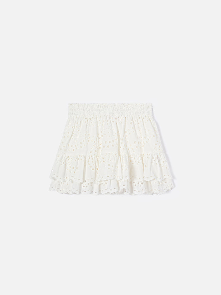 Evissa Jr cotton broderie skirt with double ruffle