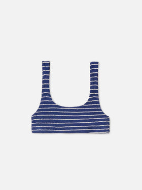 Naima bralette bikini top in blue striped crinkle fabric