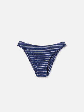 Bas de bikini Elise Classic en tissu gaufré rayé bleu marine 