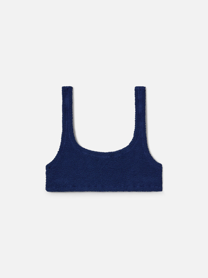 Top de bikini tipo bralette Naima en tejido crinkle azul marino 