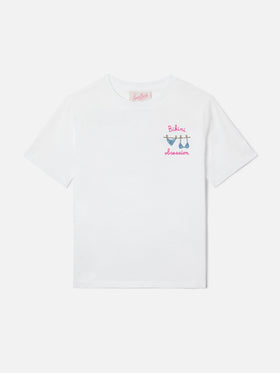 T-shirt Elly en coton blanc avec broderie Bikini Obsession et strass 