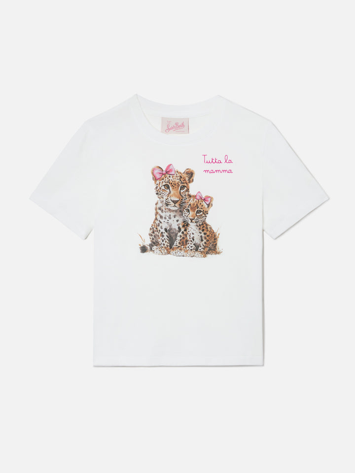 T-shirt Elly en coton blanc avec imprimé léopard et broderie Tutta la mamma 