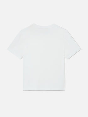 Camiseta Elly en algodón blanco con estampado de leopardo y bordado Tutta la mamma 