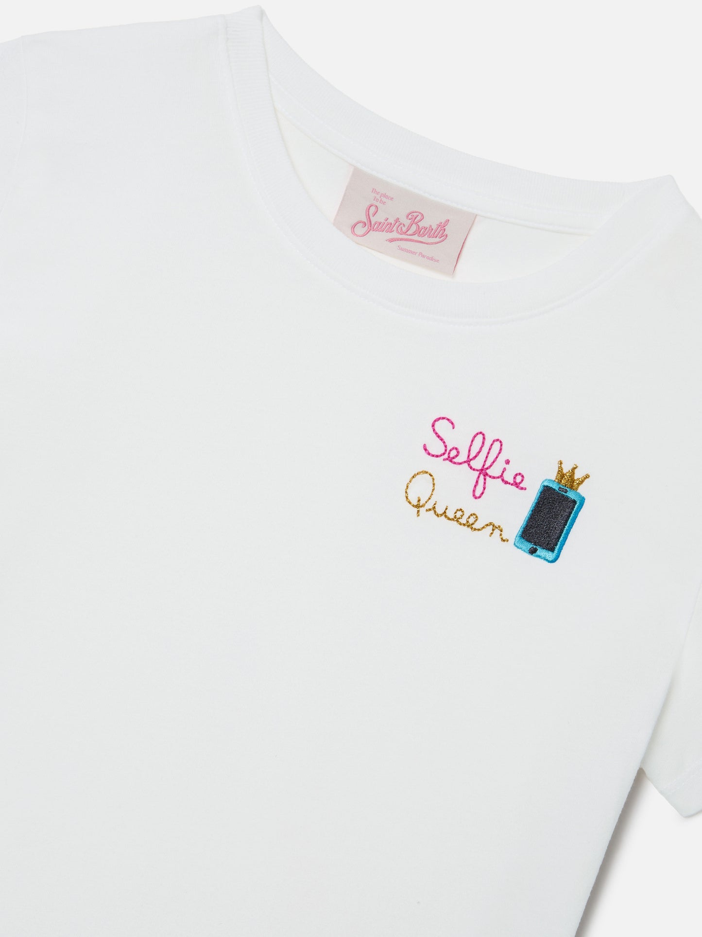 T-shirt Elly bianca con ricamo Selfie Queen