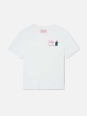 Camiseta Elly de algodón blanco con bordado Selfie Queen 
