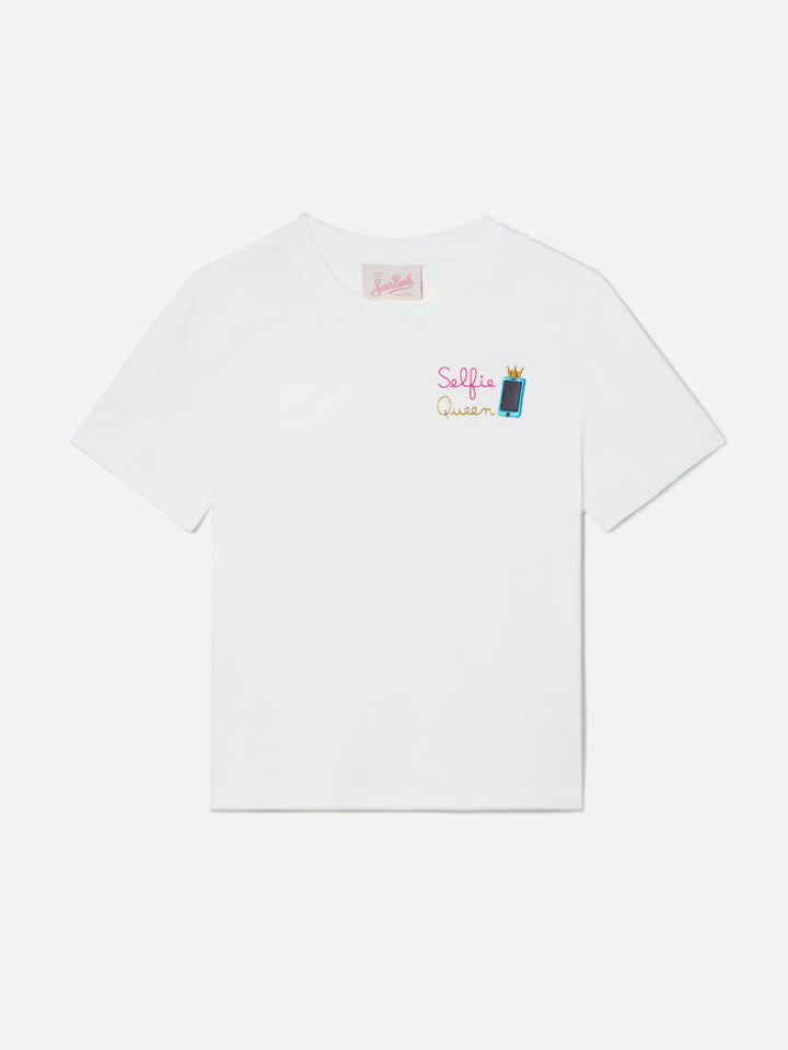 T-shirt Elly en coton blanc avec broderie Selfie Queen 