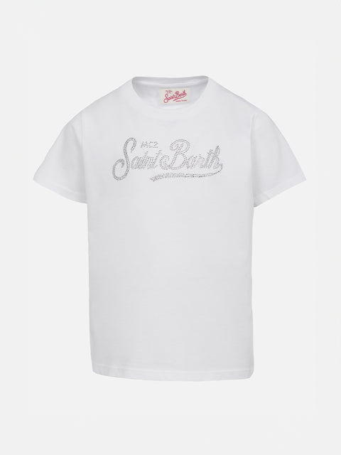 Girl cotton jersey crewneck t-shirt Elly with Saint Barth rhinestone embroidery - MC2 Saint Barth