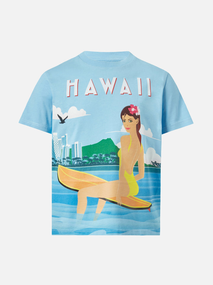 Elly cotton jersey crewneck t-shirt with Hawaii print