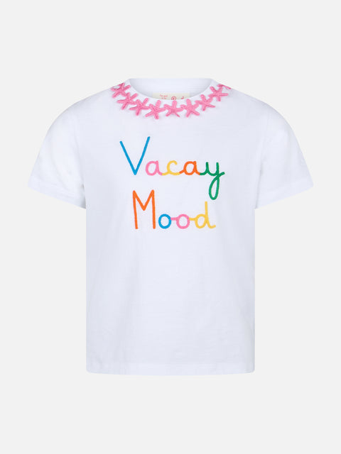 Girl cotton jersey crewneck t-shirt Elly with Vacay mood embroidery - MC2 Saint Barth