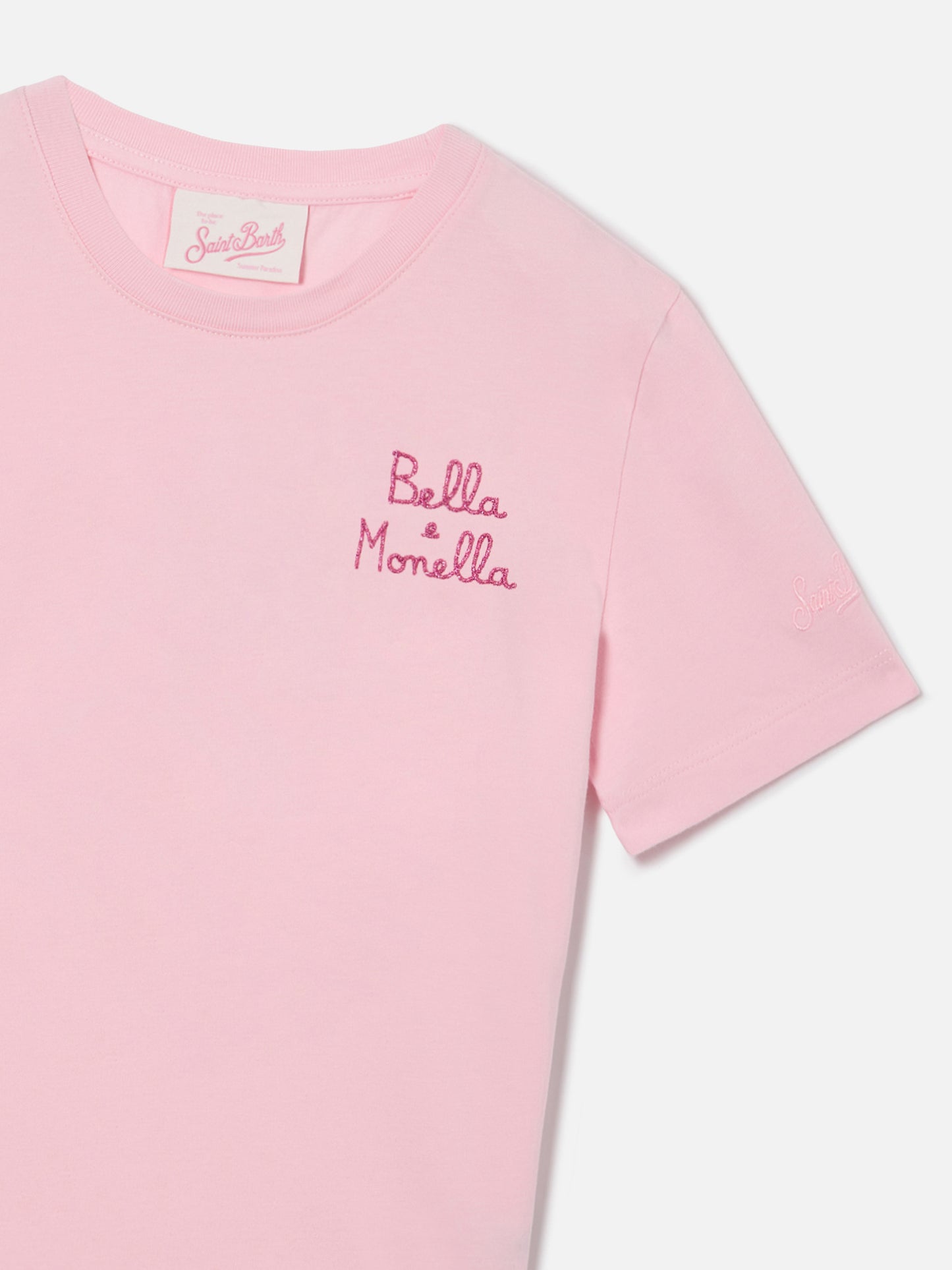 Camiseta Elly en algodón rosa con bordado Bella Monella 