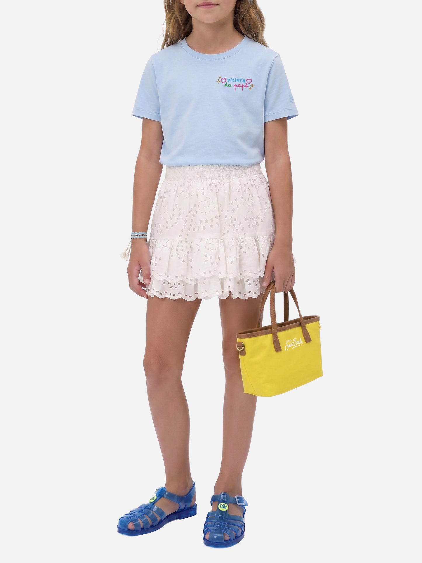 T-shirt Elly en coton bleu clair avec broderie Viziata da papà 