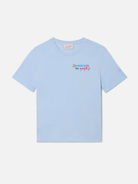 Camiseta Elly en algodón azul claro con bordado Viziata da papà 