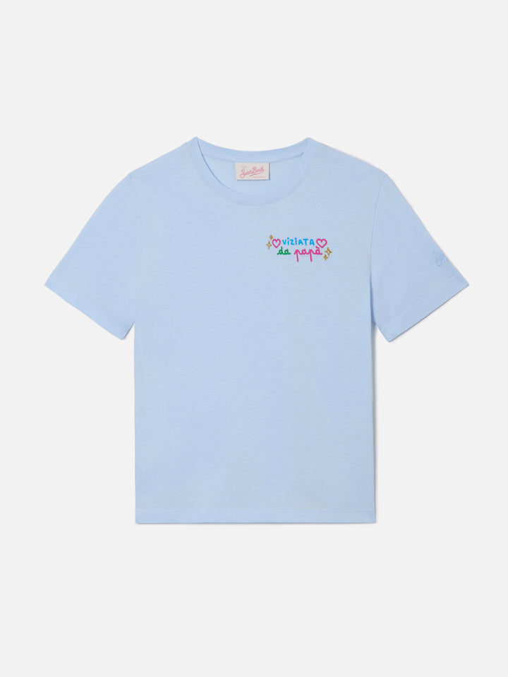 T-shirt Elly en coton bleu clair avec broderie Viziata da papà 