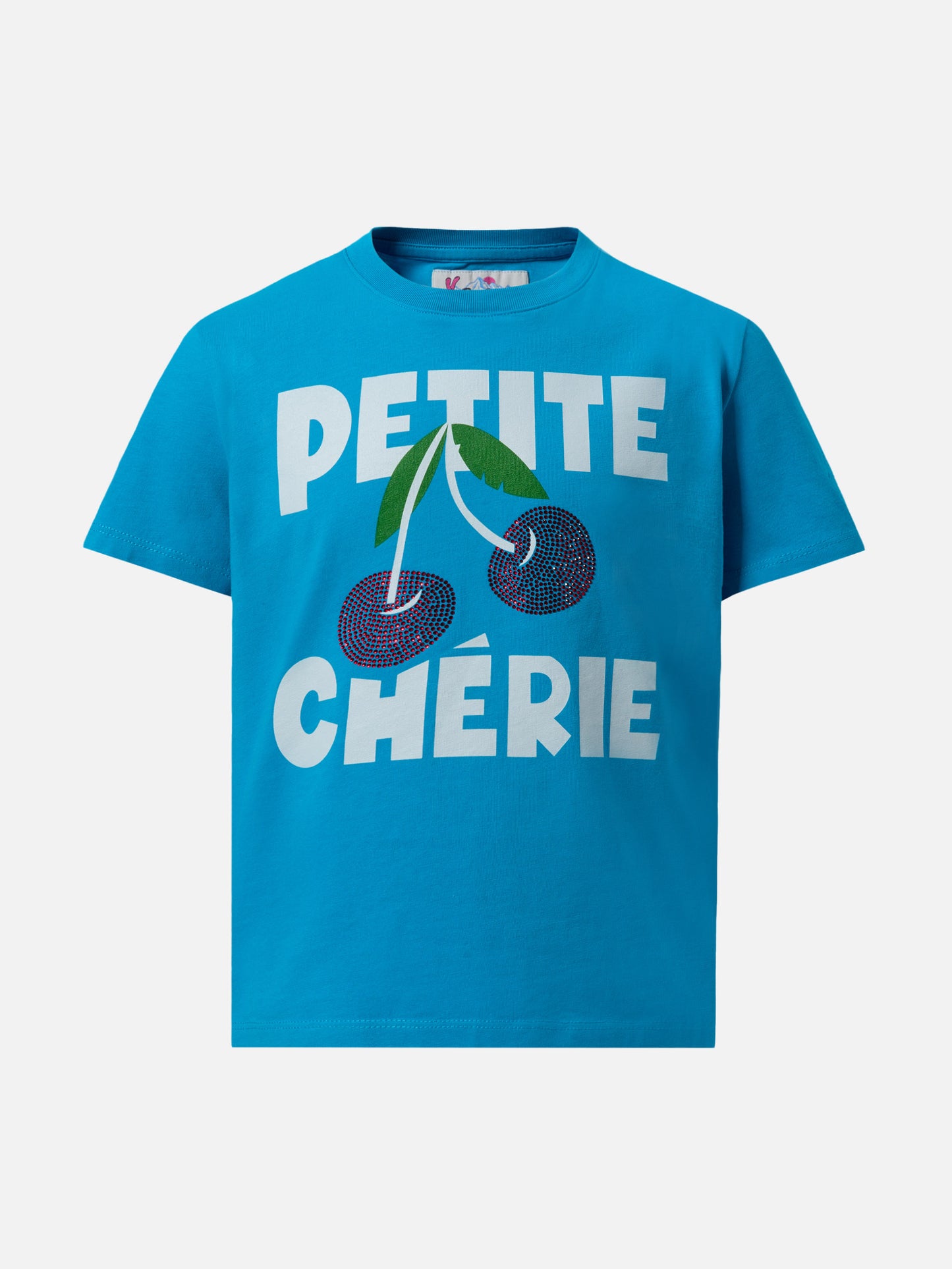 T-shirt in cotone pesante Elly con ciliegie in strass